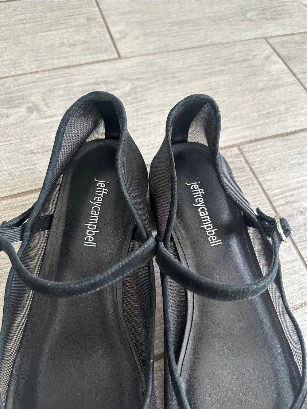 Jeffrey Campbell Top Tier Mary Jane Black Mesh Ballerina Pumps